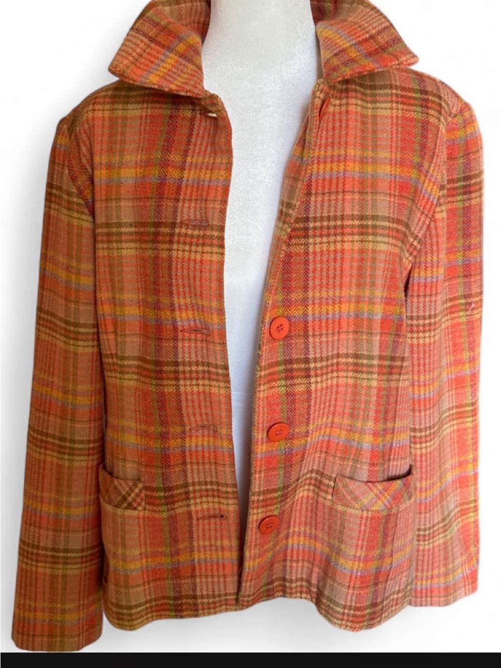 NY & CO Womens Orange Plaid Wool Blend Jacket